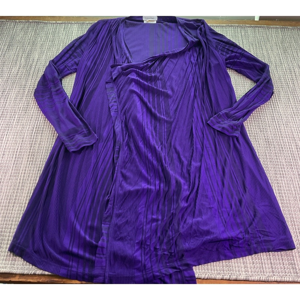 Calvin Klein Purple Burnout Stripe Open Front Cardigan MOHH8010 Night Sweater